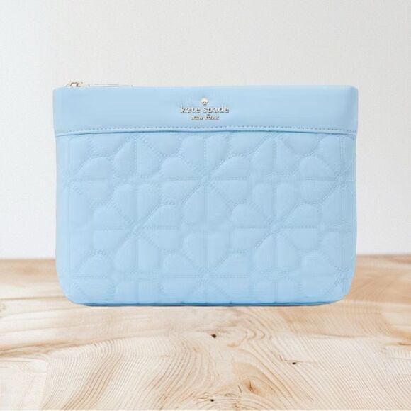 KATE SPADE KS Blue Spade Flower Quilted Cosmetic Pouch/NWT - Picture 1 of 3